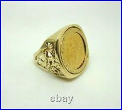 22ct Gold Half Sovereign 1982 Coin 9ct Gold Hallmarked Ring Mount Size Q