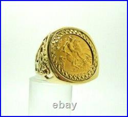 22ct Gold Half Sovereign 1982 Coin 9ct Gold Hallmarked Ring Mount Size Q