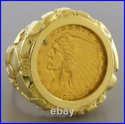 22k $2.5 Indian Head Gold Coin 14k Yellow Gold Men's Nugget Ring Heavy