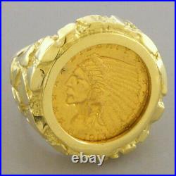 22k $2.5 Indian Head Gold Coin 14k Yellow Gold Men's Nugget Ring Heavy