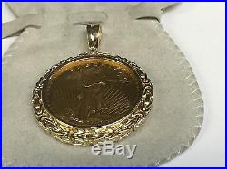 22k Fine Gold 1 Oz Lady Liberty Coin -14k Frame Byzantine Pendant