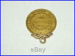 22k Gold 1878 A 20 Francs French Lucky Angel Coin 14k Gold Charm Pendant
