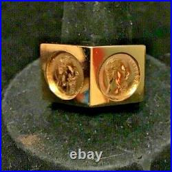 22k Gold 2 coin- 1865 Maximilano Emperador Coins Set In 14k ring sz 8.25 STUNNER
