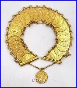 22k Gold Turkish Ottoman 25 Kurush Coin Bracelet-Coin Dates Circa 1876-1909