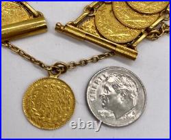 22k Gold Turkish Ottoman 25 Kurush Coin Bracelet-Coin Dates Circa 1876-1909