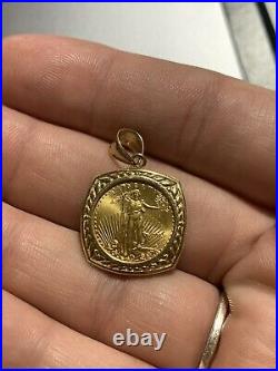 22kt Fine Gold 1/10 Oz Us Liberty Coin With 14kt Frame Pendant