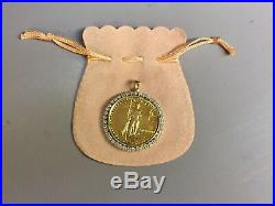 22kt Fine Gold 1 Oz Lady Liberty Coin With 1.4 Tcw Diamonds-14kt Frame Pendant
