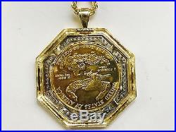 22kt Fine Gold 1 Oz Lady Liberty Coin With. 65 Tcw Diamonds-14kt Frame Pendant