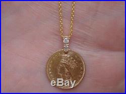 23K Gold Coin Diamond Bail 1862 $1 Civil War Issue Pendant Necklace 14K YG