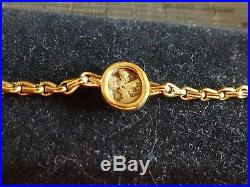 23K YELLOW GOLD HEAVY UNUSUAL CHAIN BRACELET with BEZEL SET ANCIENT GOLD COIN 7