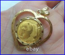 24K 14K Yellow Gold Heart 2001 1/10 Oz Panda Coin Pendant 5.63 gm, 1.35 in