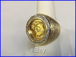 24K 1/10 oz CHINESE PANDA BEAR COIN IN 14K SOLID GOLD COIN 24MM RING with. 36TCW