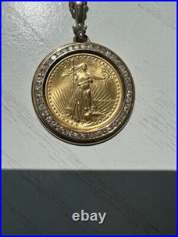 24K And 14K GOLD LADY LIBERTY COIN PENDANT WITH DIAMONDS