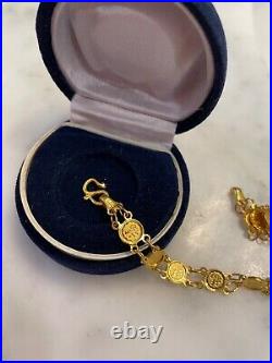 24K Gold Chinese Zodiac Coin Good Luck Chain 7 Bracelet Approx. 10 g New