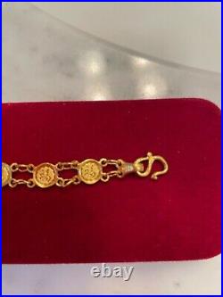 24K Gold Chinese Zodiac Coin Good Luck Chain 7 Bracelet Approx. 10 g New