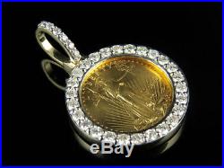 24K Solid Yellow Gold Coin Lady Liberty 1/10th Ounce Diamond Pendant 1.20ct