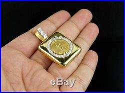 24K Solid Yellow Gold Coin Lady Liberty Half 1/4 Ounce Diamond Pendant 1.80 Ct
