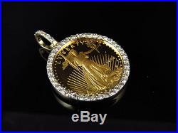 24K Solid Yellow Gold Coin Lady Liberty Half Ounce Diamond Pendant Charm 2.0ct