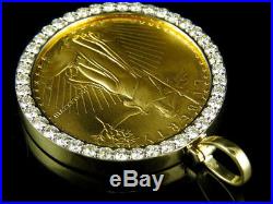 24K Solid Yellow Gold Coin Lady Liberty One Ounce Diamond Pendant Charm 3.0ct