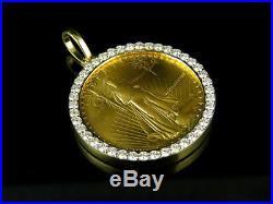 24K Solid Yellow Gold Coin Lady Liberty One Ounce Diamond Pendant Charm 3.0ct