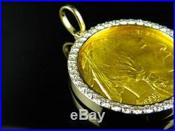 24K Yellow Gold 2008 Buffalo Indian Head 1 OZ Coin Diamond Pendant Charm 3.35ct