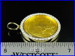 24K Yellow Gold 2008 Buffalo Indian Head 1 OZ Coin Diamond Pendant Charm 3.35ct