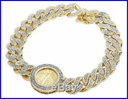 24K Yellow Gold Lady Liberty Coin 12MM Genuine Diamond Bracelet 2 1/2 Ct 8.5