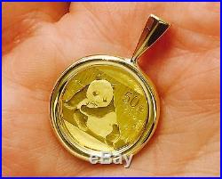 24k Chinese Panda Bear Coin Set In 14k Solid Gold Coin Charm Pendant