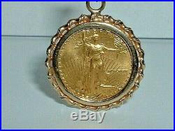 24k Gold. 999 Fine Gold 1/10 Oz Eagle Coin 14k Yellow Gold Frame Pendant Charm