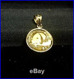 24k Gold Chinese Panda Bear Coin Set In 14k Solid Gold Coin Charm Pendant