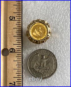 24k Gold Panda Coin Ring 1988 in 14k Gold Bamboo Halo Vintage Sz 6.75 Excellent