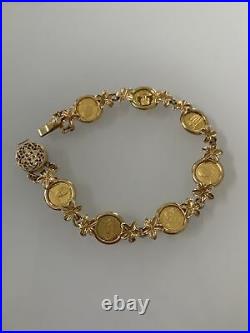 24k Hawaiian King Queen Princess Coin W 14k Gold Link Bracelet