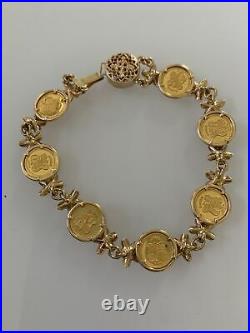 24k Hawaiian King Queen Princess Coin W 14k Gold Link Bracelet