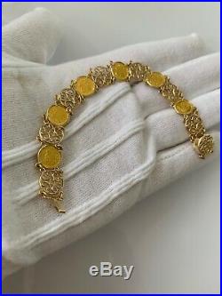24k Hawaiian Queen Liliuokalani Coin W 14k Yellow Gold Link Bracelet