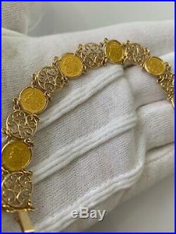 24k Hawaiian Queen Liliuokalani Coin W 14k Yellow Gold Link Bracelet