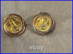 24k Yellow Gold Liberty Gold Coin / 18k Yellow Gold Frame Post Earings