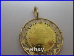 24k Yellow Gold Pendant Coin'endangered Wildlife' With Elephant On Front