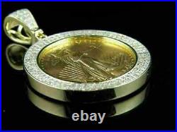 2CT Lab Created Diamond Lady Liberty Coin Pave Pendant 14K Yellow Gold Over