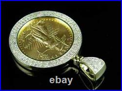 2CT Lab Created Diamond Lady Liberty Coin Pave Pendant 14K Yellow Gold Over