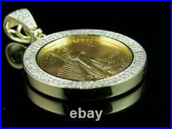2CT Round Real Moissanite Lady Liberty Coin Pave Pendant 14K Yellow Gold Plated