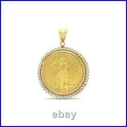 2CT Round Real Moissanite Women Lady Liberty Coin Pendant 14K Yellow Gold Plated