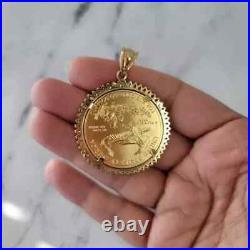 2CT Round Real Moissanite Women Lady Liberty Coin Pendant 14K Yellow Gold Plated