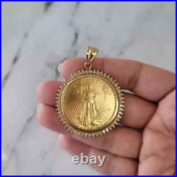 2CT Round Real Moissanite Women Lady Liberty Coin Pendant 14K Yellow Gold Plated