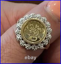2Ct Lab-Created Diamond Chinese Panda Bear Coin Ring 14K Yellow Gold Plated