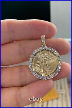 2Ct Lab Created Diamond Medallion Liberty Coin Pendant 14K Yellow Gold Plated