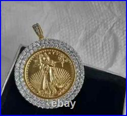 2Ct Real Moissanite Lady Liberty COIN Pendant Necklaces 14K Yellow Gold Plated