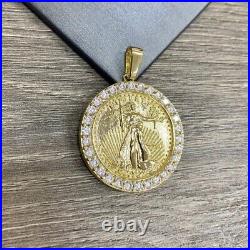 2Ct Real Moissanite Lady Liberty Coin Pendant 14K Yellow Gold Plated Silver