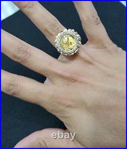 2Ct Real Moissanite PANDA BEAR COIN Wadding Fashion Ring 14k Yellow Gold Finish