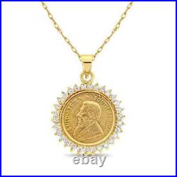 2Ct Real Moissanite South African Krugerrand Coin Pendant 14k Yellow Gold Finish