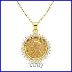 2Ct Real Moissanite South African Krugerrand Coin Pendant 14k Yellow Gold Finish